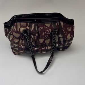 Burberry Burgundy Heart Pattern Shoulder Bag